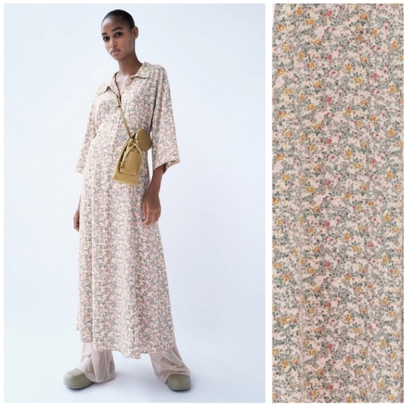 Zara Dresses & Skirts - New Zara Printed Floral Shirt Maxi Dress Blogger Favorite NWT XS